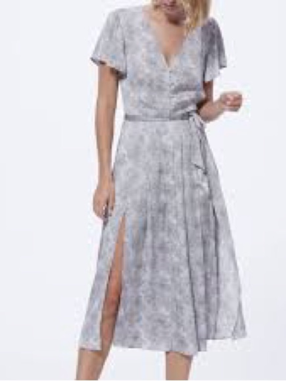 PAIGE Alayna Snake Print V-Neck Midi Dress Grey Womens Size Medium